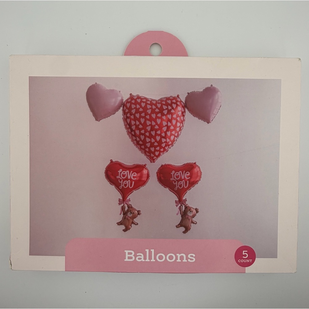 5 Piece Heart Teddy Bear “Love You” Foil Balloon Set